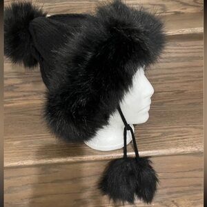 Buy one get one free Woman Black Faux Fur Pom Pom Hat 
Stretchy fabric one size.